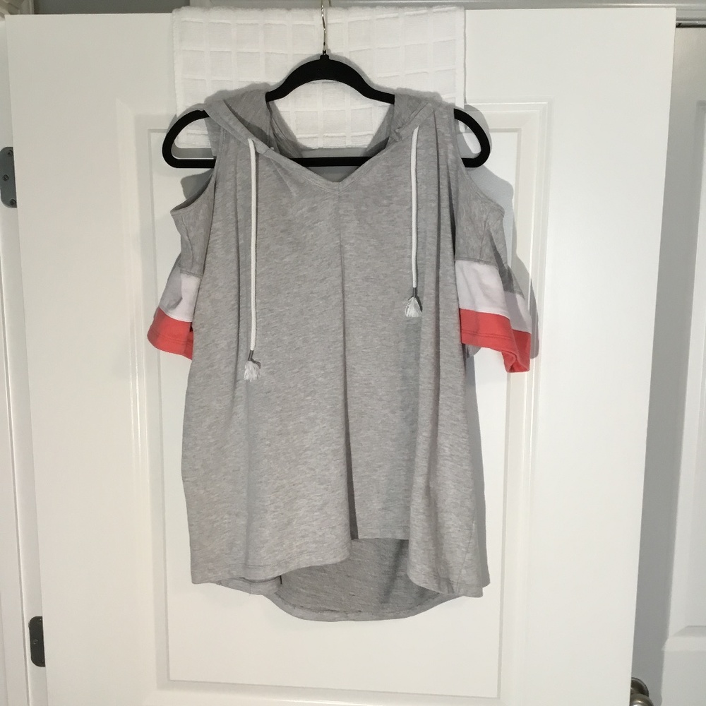 Live Well Active Women’s Open Shoulder Hoodie Sweatshirt Gray/ Peach Size 18/20W
